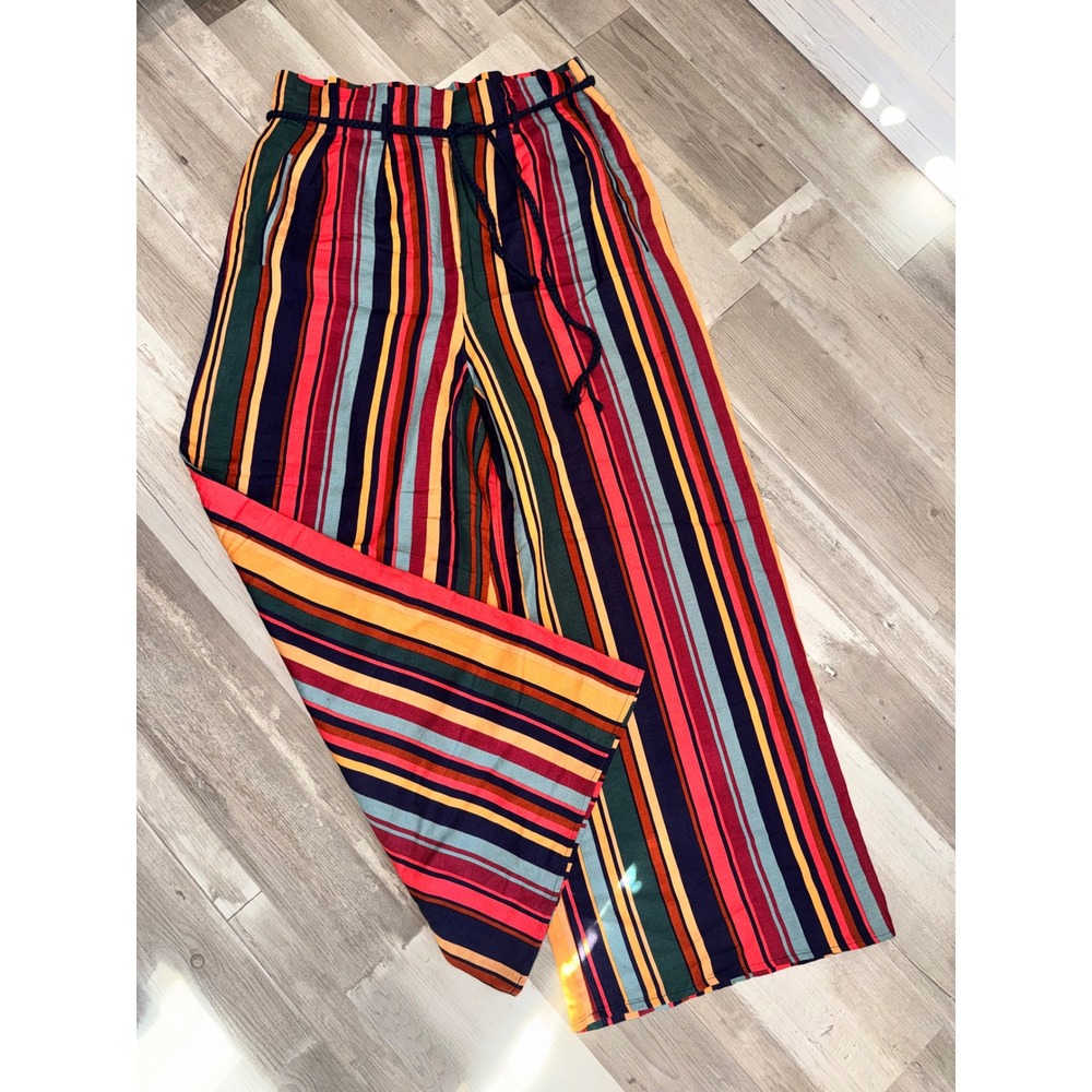 Farm Rio Anthropologie Wide Leg Pants Women Multicolor Striped Linen Blend L
